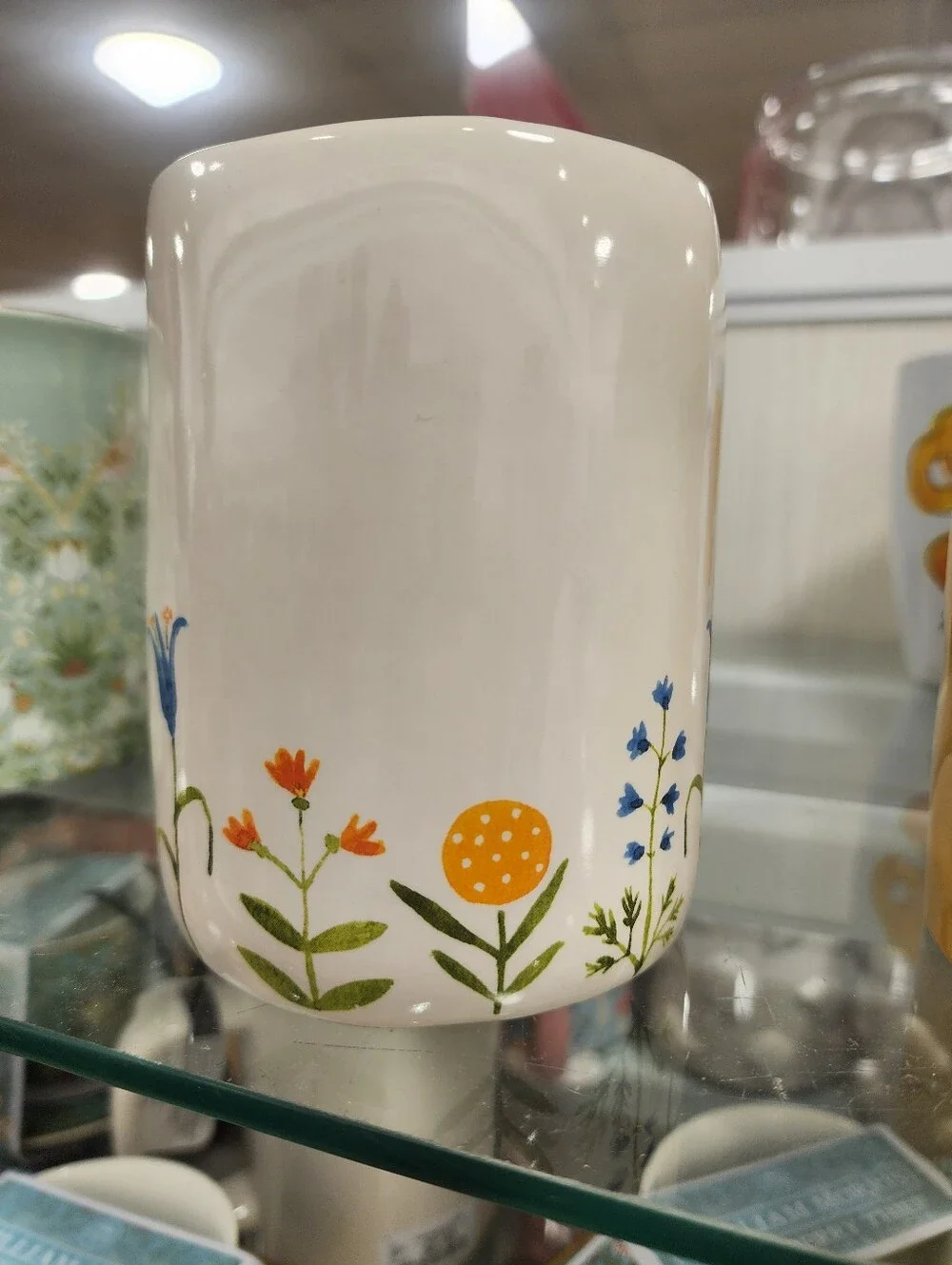 Rae Dunn Inspirational Floral Ceramic Mug - White with Yellow Handle